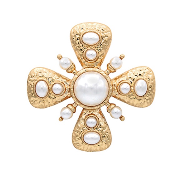 Antique Style Pearl Cross Brooch - Picture 1 of 1